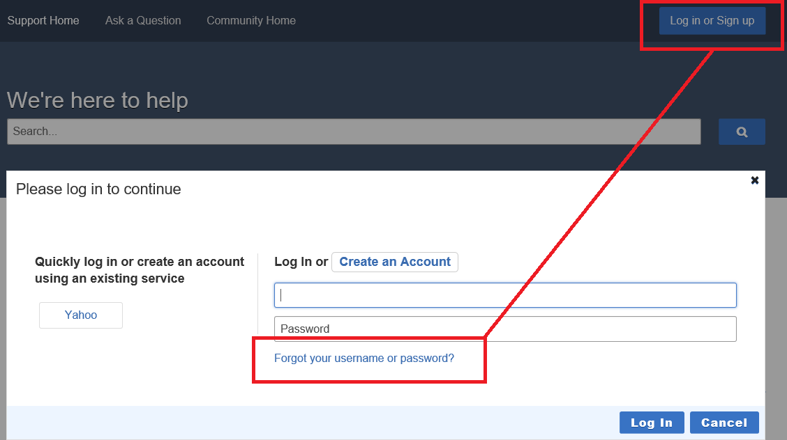From enduser pages, select Login and click Forgot Username or Password link